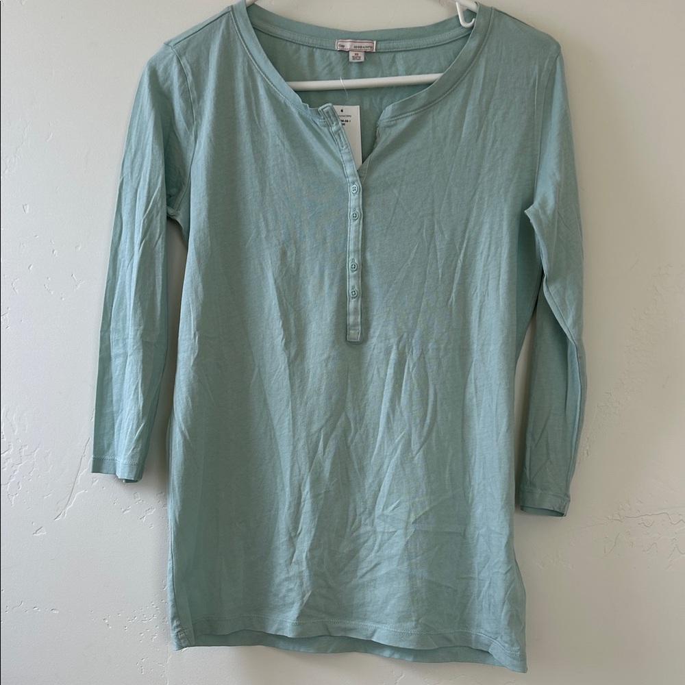 GAP Women's Soft Aqua Long Sleeve Henley